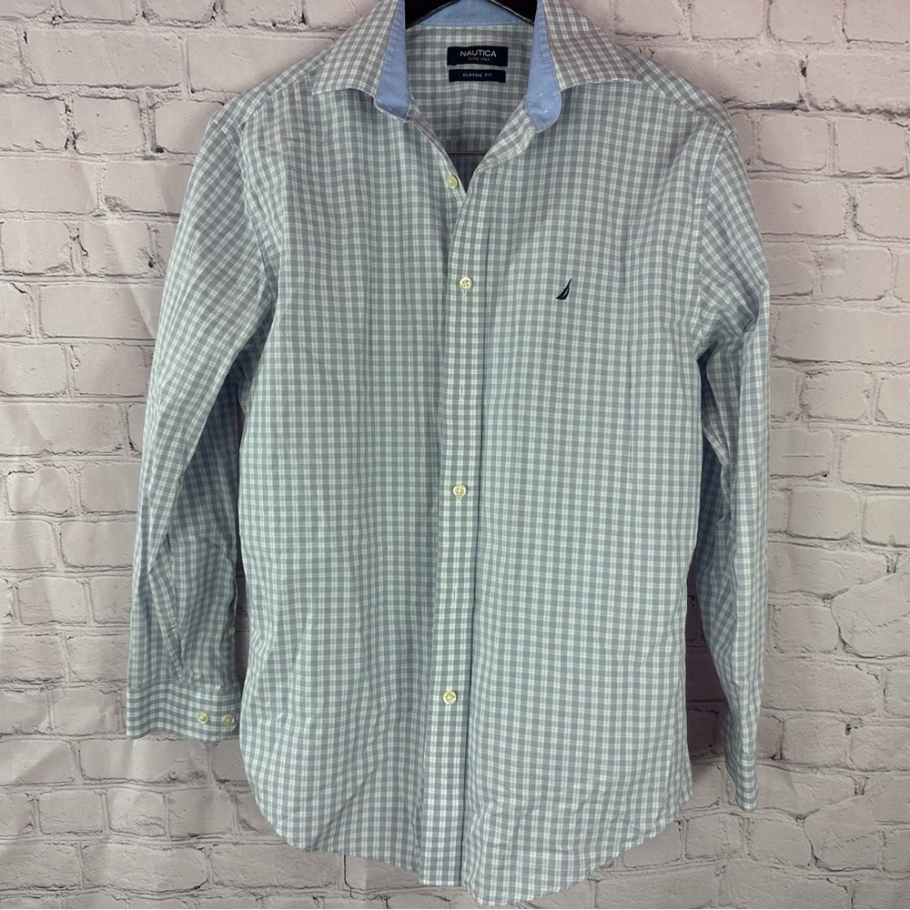 Nautica Classic Fit gingham plaid check button down Shirt  mens sz 15 32/33